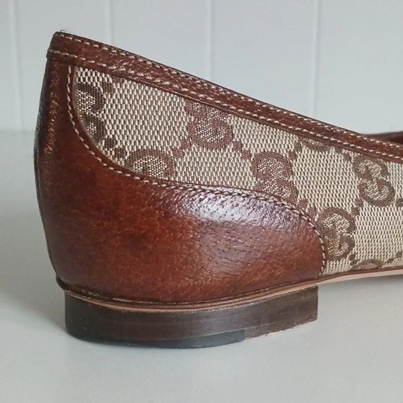 Gucci Tan Logo Canvas Flats In Box W Bamboo Bit. - Picture 6 of 7